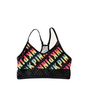 Victorias Secret PINK Ultimate Lightly Lined Rainbow Mesh Logo Sports Bra SMALL